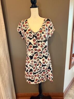 SoRad Floral Short Summer Dress, Short Sleeve V-Neck, Size Large